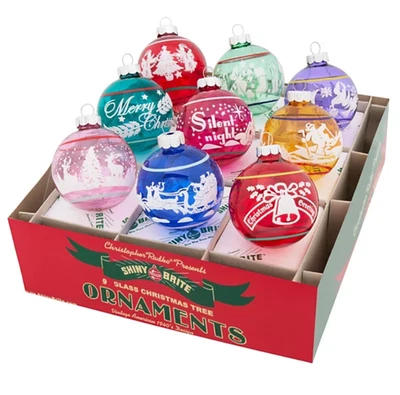 CHRISTOPHER RADKO Shiny Brite Vivid Vintage Flocked Round Ornaments Set 9 - Holiday Decor