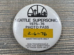 Vintage Seattle Supersonics 1975-76 Photo Pass 3" Pinback Button NBA Press - Picture 1 of 3