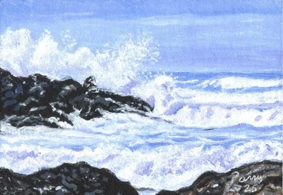 ACEO Original Seascape Painting Crashing Ocean Waves Miniature Art 9125 - image 1 of 2