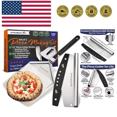 Kit para hacer pizza de 12": cortador basculante y pelador de acero inoxidable - Máxima calidad Foto 1 de 4