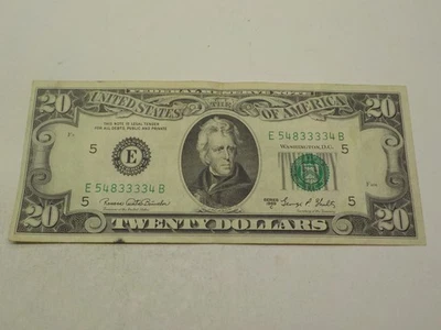 RARE 1969 C $20 DOLLAR BILL QUAD 3'S E54833334B RICHMOND FANCY SERIAL NUMBER - Image 1 of 4