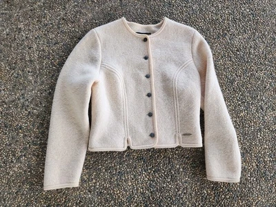 Chaqueta Suéter Vintage Geiger 100% Lana Abotonada Hecha Austria Mujer 40 Beige Foto 1 de 4