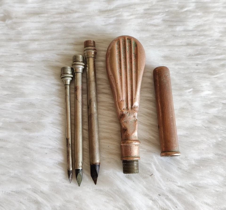 Ottone Vintage Intercambiabili Scribe Set Attrezzi Segno Punteruolo Con 3 Punte - Immagine 1 di 4