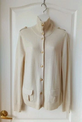 ¡NUEVO SIN ETIQUETAS! Cárdigan J.Crew Crema Cachemira Mezcla Lana Algodón Dorado Cuello Tortuga L? LEER Foto 1 de 4
