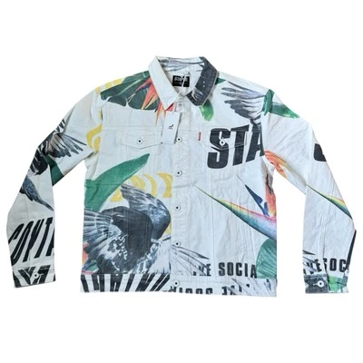 NUEVO CON ETIQUETAS Staple Pigeon World Collage AOP Talla XL Hombre Blanco Denim Chaqueta Animal Foto 1 de 4