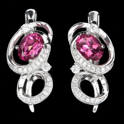 Ohrringe 925 Sterling Silber Oval Topas 7x5mm Natur Edelstein - Bild 1 von 4