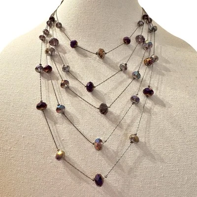 Ali Khan Nueva York 5 Hilos Capas Cristal Cuentas Estación Collar Púrpura Estaño Foto 1 de 4