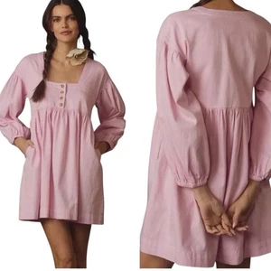 Anthropologie Long Sleeve Denim Babydoll Mini Dress Size Large NWT - Picture 1 of 9