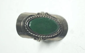 Vintage .800 Silver Chrysoprase Chalcedony Ring- Adjustable- Top is 1 3/8 In - Picture 1 of 5