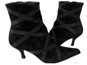 Donald J. Pliner Black Crisscross Bandage Style Suede Heeled Boots Sz. 8 - Picture 1 of 10
