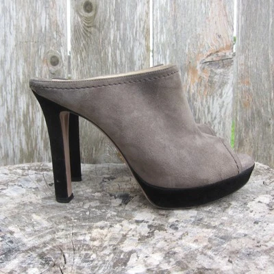 Zapatos de tacón Prada Mules para mujer US6.5 EU37 gris negro gamuza punta abierta plataforma Foto 1 de 4
