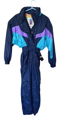 DESCENTE Traje de esquí de una pieza para mujer Traje de nieve con cinturón De colección EE. UU. Talla 12 Azul de colección Foto 1 de 4