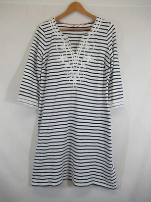 Boden Reanna Embroidered Shirt Dress Women US Size 10 Blue/White Stripe Nautical - Image 1 of 4