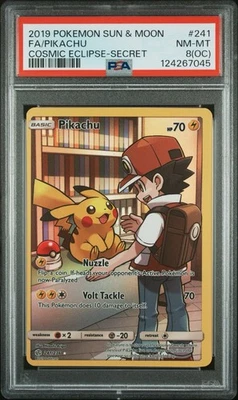PSA 8(OC) 2019 Pokémon Sun & Moon FA/ Pikachu Cosmic Eclipse - Secret #241 NM-MT - Image 1 of 2