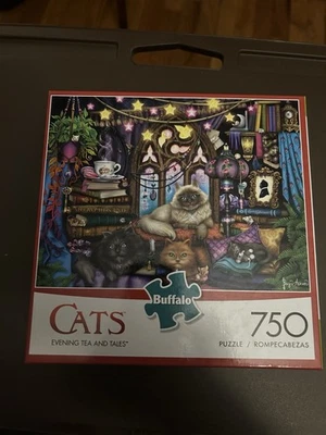 Rompecabezas Buffalo Cats Evening Tea and Tales 750 piezas caja abierta bolsa sellada Foto 1 de 4