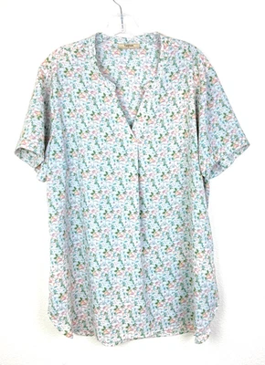 Timeson женщин v-образным вырезом блузка размер XL пастель зеленый оранжевый цветочный коттедж - Изображение 1 из 4
