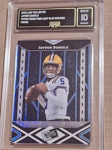 2024 JAYDEN DANIELS PRESS PASS LIGHT BLUE SHIMMER NFL ROOKIE CARD RC GMA 10 GEM - Picture 1 of 5