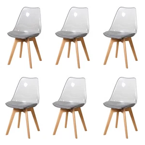 6er Transparente Küchenstuhl Leder-Esszimmerstühle für Küche, Wohnzimmer, Grau - Bild 1 von 12