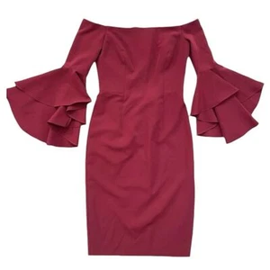 MILLY Selene Dress Italian Cady Bell Sleeve Bordeaux Size 4 - Picture 1 of 11