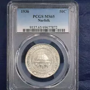 Medio dólar conmemorativo del bicentenario de Norfolk 1936 50c - graduación profesional MS 65 - Imagen 1 de 6