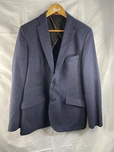 Cortefiel Blazer Jacket Mens 48R Blue Plaid Wool Tweeded Double Breasted Check - Picture 1 of 16