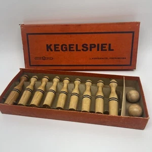 Juego de cono de colección 9 pines madera mesa bolos Alemania juego de trébol juego de bolos RARO - Imagen 1 de 10