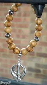 Khanda Pendant & In Car Wood Wooden Beads Sikh Sikhism Deg Teg Fateh Charm - Picture 1 of 13