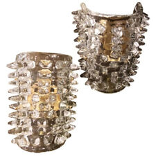 1980s Barovier Style Mid-Century Modern Rostrato Murano Glass Wall Sconces