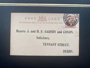 QV 1897 Postal Stationery Postcard to Derby 1/2d Brown ref. North Staffs Railway - Picture 1 of 3