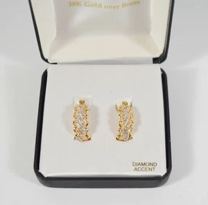 Boscov's 18K Gold Over Brass Diamond Accent Braided Hoop Earrings - Picture 1 of 2