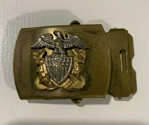 Vintage US Naval Officer Belt Buckle Solid Brass Made in USA GEMSCO 2.5"W, 1.5"H - Picture 1 of 10