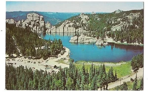 SYLVAN LAKE Black Hills Highest In South Dakota Postcard SD Helicopter View - Picture 1 of 2