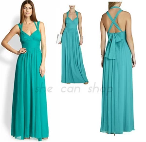 $448 BCBG Bright Blue Surf KADENCE %100 Silk Halter Gown NWT - Picture 1 of 9