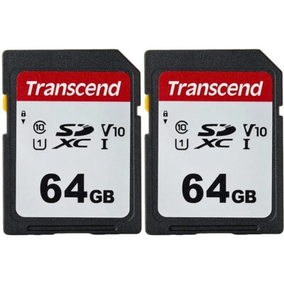 2 x Transcend 64GB SD SDXC UHS-1  Memory for Nikon D3400 D750 D5600 D7500  - Image 1 of 2