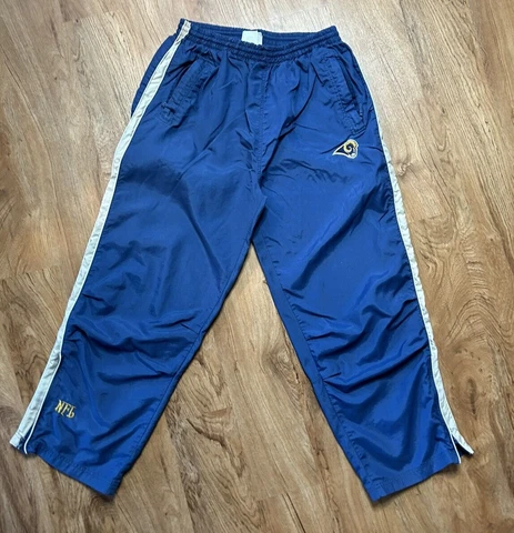 Vtg NFL St Louis Los Angeles Rams Pants Men's L Blue Track Pants Ankle Zips Cover