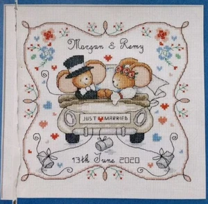 Punto de Cruz "MUESTRADOR DE BODA" patrón ~ ratones, coche, matrimonio, flores - Imagen 1 de 1