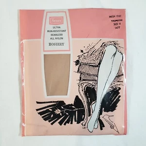 Sears Stockings Size 11 Ultra Run-Resistant Seamless Nylon Taupette Mesh Knit - Bild 1 von 3