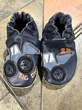 Robeez Baby Boy Leather Slippers Digger Blue Construction Trucks 6-12mos
