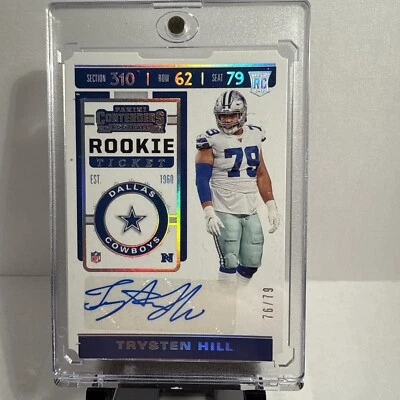 2019 Panini Contenders Trysten Hill #199 Rookie Ticket Stub Auto /79 Cowboys  - Image 1 of 3