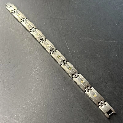 Ancien Bracelet gourmette en Acier Créateur Art Nouveau Déco vis en or 18K  - Photo 1/4