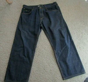 Men's ENYCE Jeans Dark Blue Wash Gold Stitching Relaxed Fit Cotton Poly 44 x 31 - Picture 1 of 6