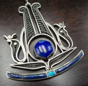 1930er Jahre Egyptian Revival Eternal Life Sterlingsilber & Edelstein Anhänger Halskette - Bild 1 von 8