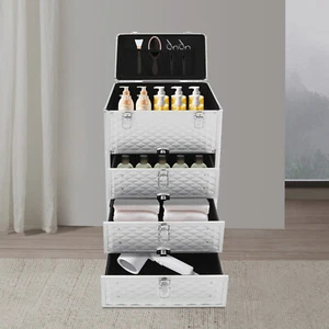 Kosmetikkoffer Makeup Koffer Trolley Case Schminkkoffer Friseurkoffer Silber - Bild 1 von 20