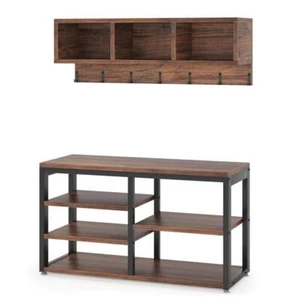 TRIBESIGNS Hall Tree Shoe Storage Cabinet w/ Drawer Flip Shelves Wall Mount Rack - Picture 1 of 11