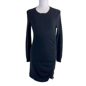 Aqua Black Cashmere Wool Silk Blend Dress Size Small Bodycon Ruched Zipper Side - Picture 1 of 5