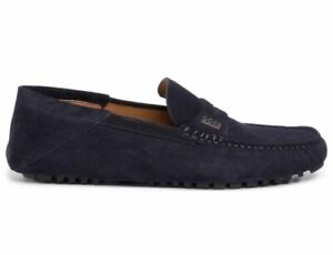 HUGO BOSS Men's Shoes Driver Moccasins Loafers Blue Navy Real Leather New