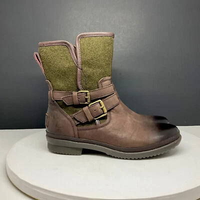 Ugg Botas Mujer 6.5 Simmens Botines Impermeables Marrón Cuero Lana Verde Foto 1 de 4