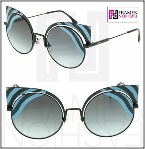 FENDI HYPNOSHINE FF0215S Green Blue Wave Stripe Metal Sunglasses Cat Eye 0215 - Picture 1 of 8