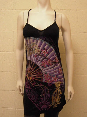Christian Audigier Braided Spaghetti Tank Dress Rhinestones Black (S) NEW   - Image 1 of 4