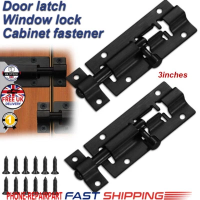 2Packs 3" Black SLIDE BOLT Bathroom Toilet Shed Door Lock Catch Latch w/ Screw - Image 1 of 4